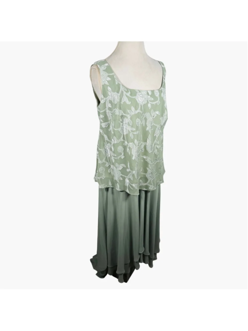 Alex Evenings Mother of the Bride Twin Skirt Set Green Embroidered Chiffon 1X - Picture 5 of 14